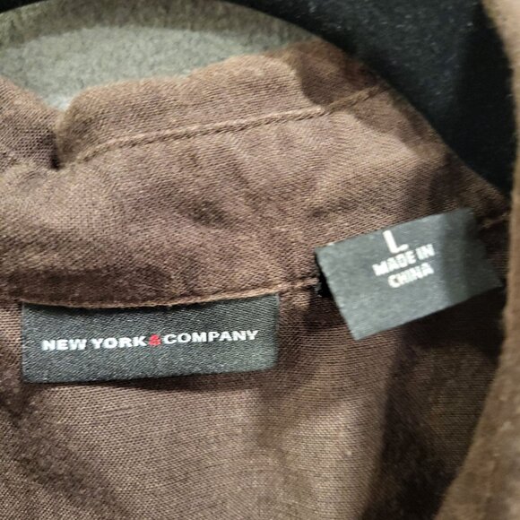 New York & Company Linen‎ Blend Button Up Shirt Women's Size Large Short Sleeves - Picture 3 of 6